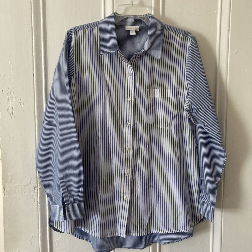Westport 1962 Women’s XL Top Striped Blue & White Button Front Collared NWOTS